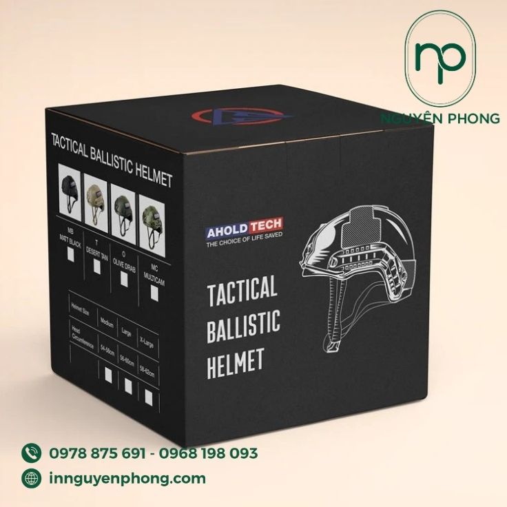 Mẫu hộp carton đựng mũ bảo hiểm bồi giấy ivory 